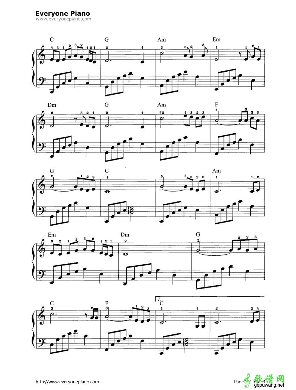 星(邓丽君)原版 钢琴双手简谱 钢琴谱 钢琴简谱