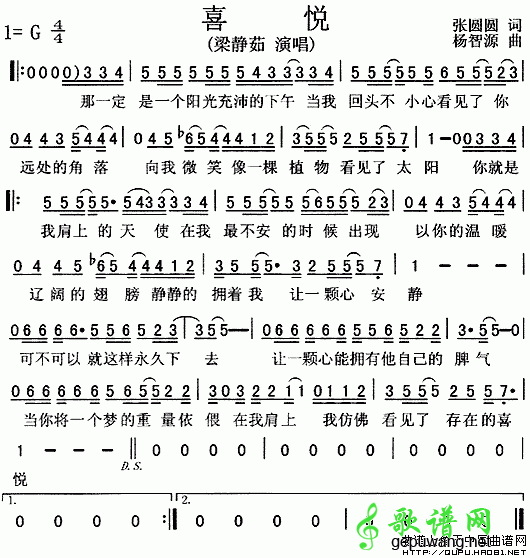 【喜悦简谱】梁静茹喜悦曲谱