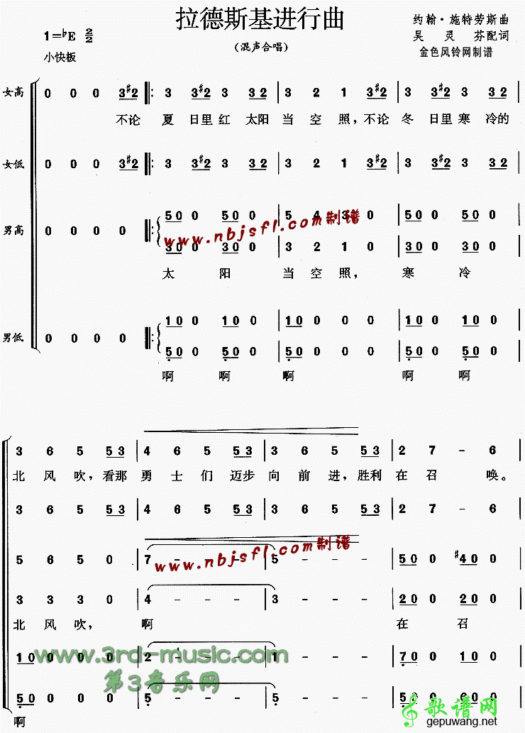 【拉德斯基进行曲合唱谱】